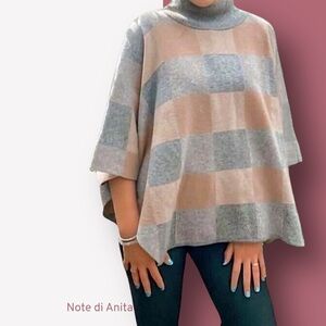 NWT Note di Anita Women's Gray and Tan Checkered Wool Blend Sweater Cape OS